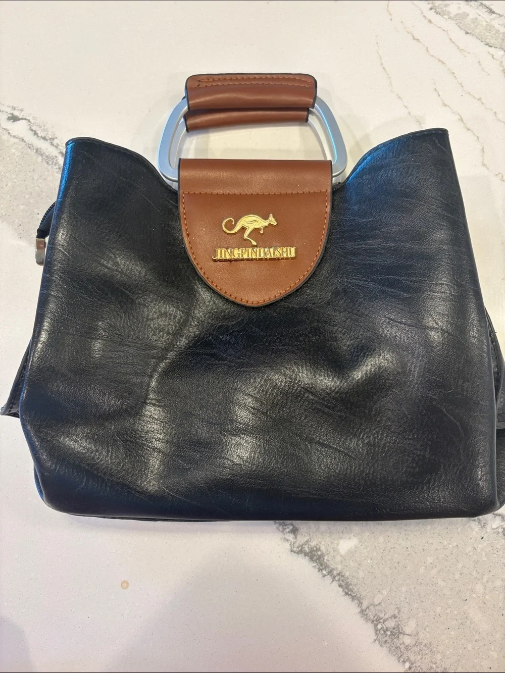 Jingshandianshu Black & Brown Top-Handle Leather Tote 10 by 9